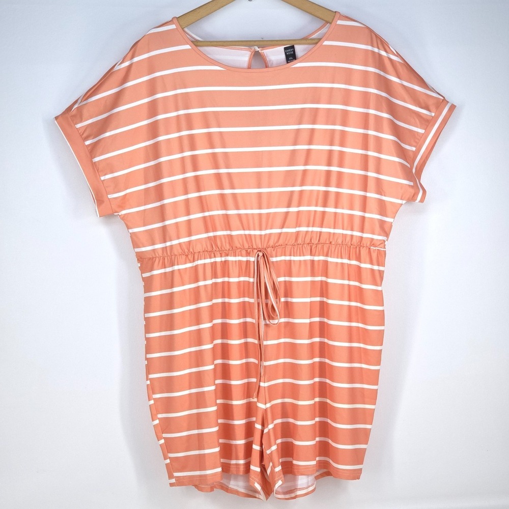 Emery Rose Keyhole Neck Striped Romper Womens 4XL‎ Peach Coral Boho Beach NEW